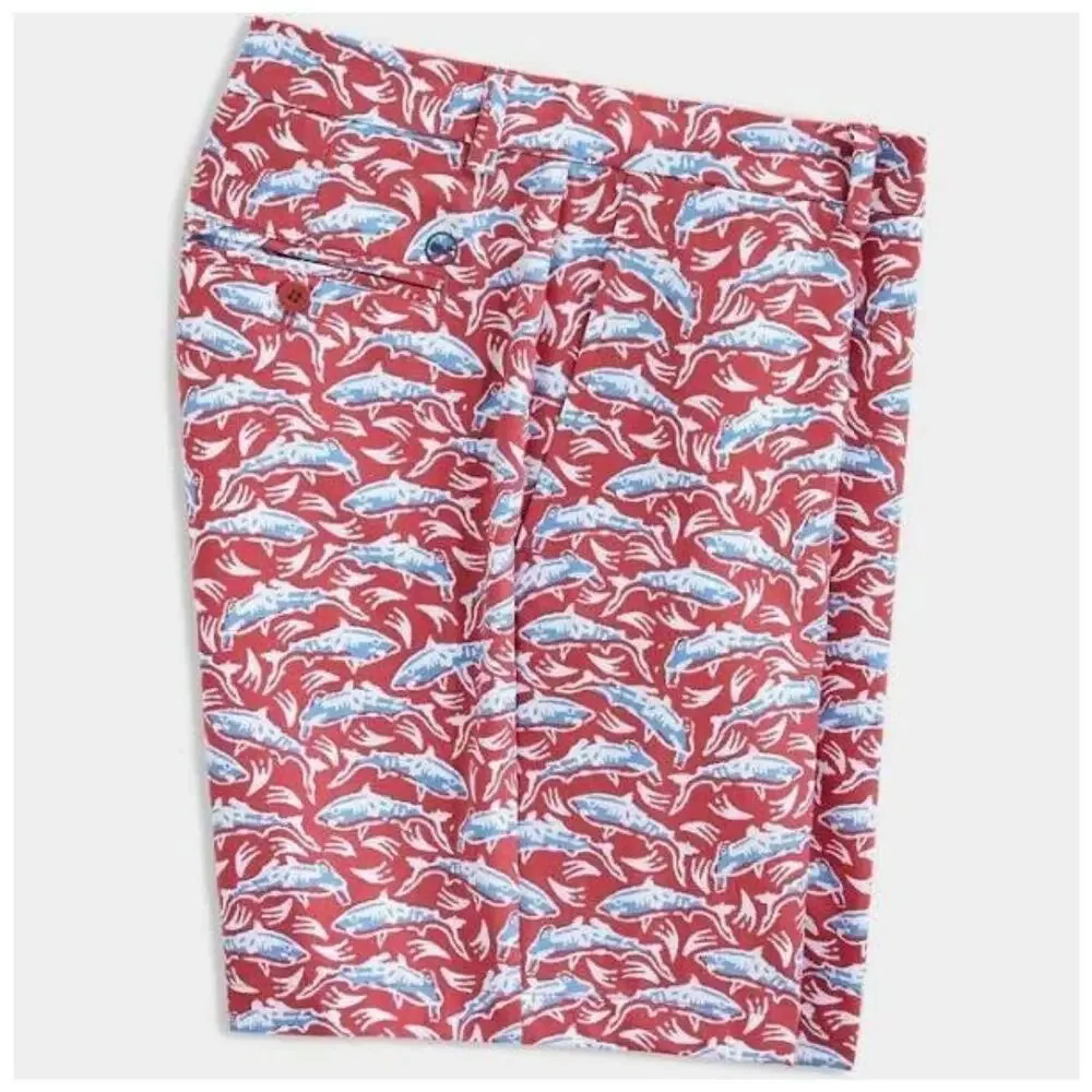Vineyard Vines Shark Print Board Shorts Mens Size 36 Muted Red Blue Beach Surf